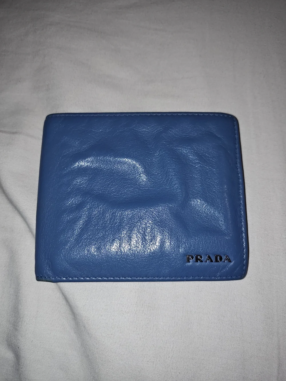 Prada Men's Blue Leather Bi-Fold Wallet